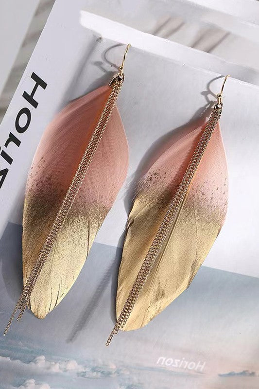 Pink & Gold Feather Earring