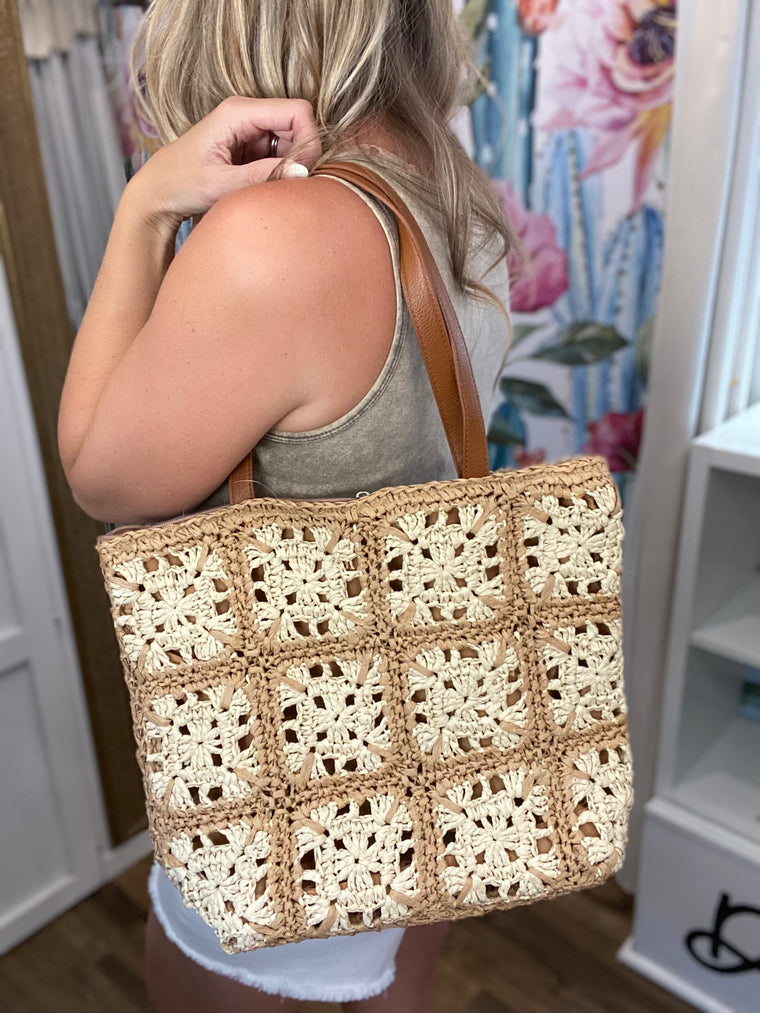 Checker Straw Bag